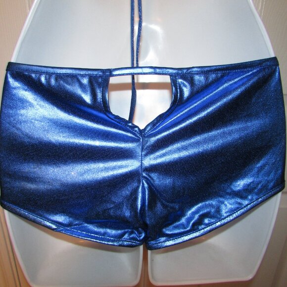 Blue Metallic Booty Short Strappy Top Bikini - NEW - Picture 8 of 9
